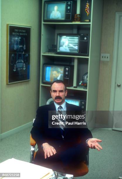Gordon Liddy visits a television studio to be interviewed during a promotional book tour for his autobiography " Will", on June 12, 1982 in Dallas...