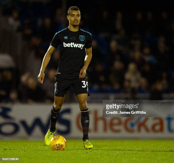 Josh Pask of West Ham United in action during the Checkatrade Trophy match between Bristol Rovers and West Ham United at Memorial Stadium on October...