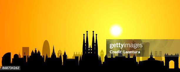 barcelona skyline (all buildings are complete and moveable) - gothic quarter stock illustrations
