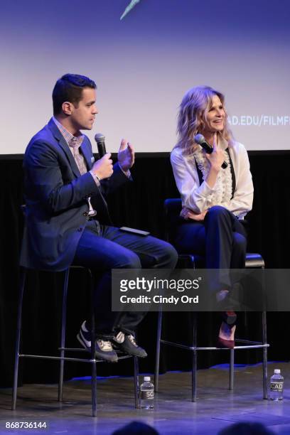 Moderator Dave Karger and actress Kyra Sedgwick onstage at 'Story of a Girl' Q&A during 20th Anniversary SCAD Savannah Film Festival on October 31,...