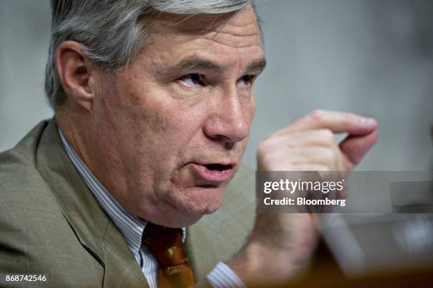 Senator Sheldon Whitehouse, a Democrat from Rhode Island and ranking member of the Senate Judiciary Crime and Terrorism Subcommittee, questions...