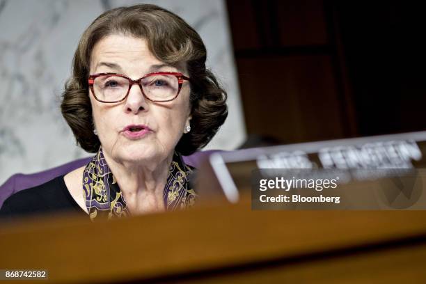 Senator Dianne Feinstein, a Democrat from California, questions witnesses during a Senate Judiciary Crime and Terrorism Subcommittee hearing in...