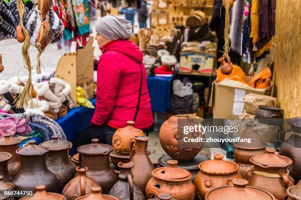 the stall that sells pottery of viborg - viborg denmark stock pictures, royalty-free photos & images