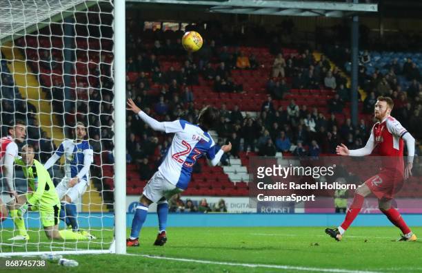 Blackburn Rovers' Bradley Dack scores his side's first goal during the Sky Bet League One match between Blackburn Rovers and Fleetwood Town at Ewood...