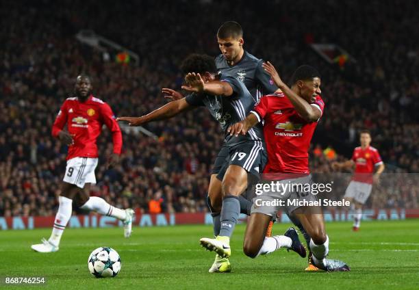 Marcus Rashford of Manchester United is fouled leading to a penalty during the UEFA Champions League group A match between Manchester United and SL...