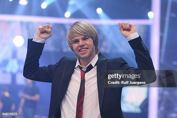 Daniel Schuhmacher wins the singer qualifying contest DSDS 'Deutschland sucht den Superstar' on May 02, 2009 in Cologne, Germany.