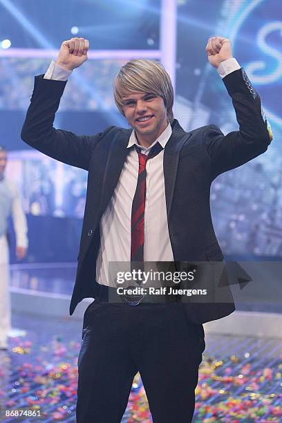 Daniel Schuhmacher wins the singer qualifying contest DSDS 'Deutschland sucht den Superstar' on May 02, 2009 in Cologne, Germany.