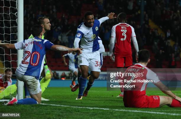 Blackburn Rovers' Joe Nuttall celebrates scoring his side's second goal during the Sky Bet League One match between Blackburn Rovers and Fleetwood...