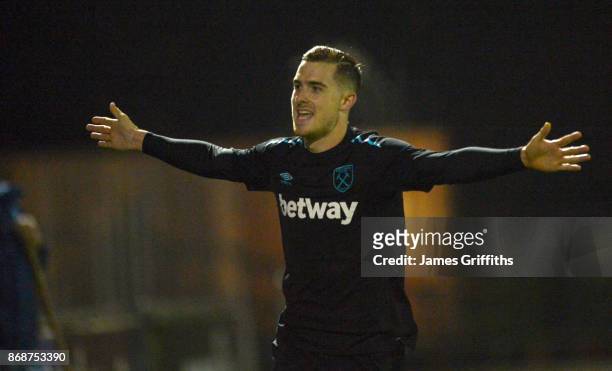 Antonio Martinez of West Ham United celebrates his second goal of the match during the Checkatrade Trophy match between Bristol Rovers and West Ham...