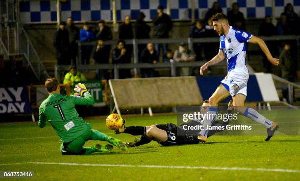 Antonio Martinez of West Ham United scores his second goal of the night during the Checkatrade Trophy match between Bristol Rovers and West Ham...