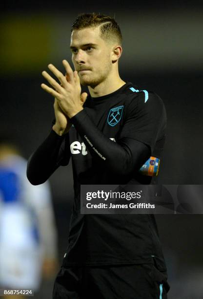 Antonio Martinez of West Ham United applauds the travelling support following the Checkatrade Trophy match between Bristol Rovers and West Ham United...