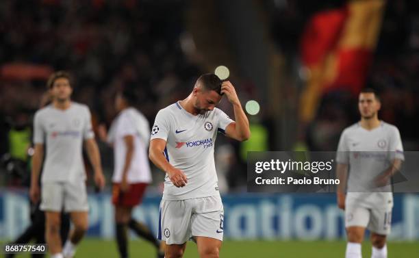 Danny Drinkwater of Chelsea FC reacts after the UEFA Champions League group C match between AS Roma and Chelsea FC at Stadio Olimpico on October 31,...