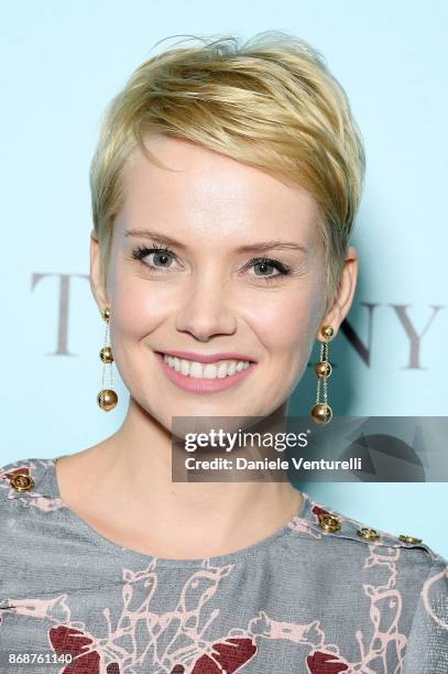 Andrea Osvart attends Tiffany & Co Gala Dinner for 'Please Stand By' movie at Hotel Bernini on October 31, 2017 in Rome, Italy.