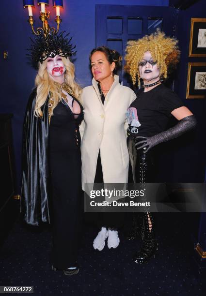 Fran Cutler, Jade Jagger and Jaime Winstone attend Fran Cutler's Halloween Freak Show at Tramp on October 31, 2017 in London, England.