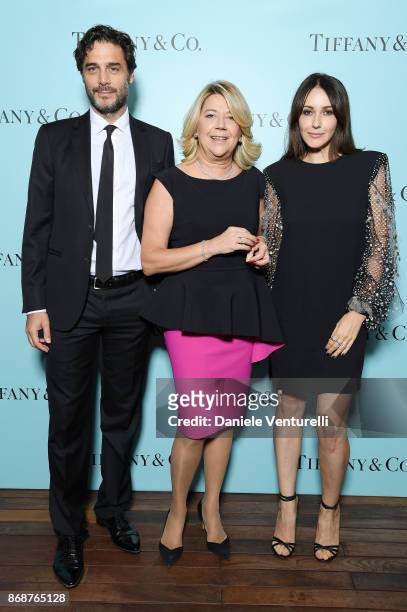 Daniele Pecci, Raffaella Baschero and Anita Caprioli attend Tiffany & Co Gala Dinner for 'Please Stand By' movie at Hotel Bernini on October 31, 2017...