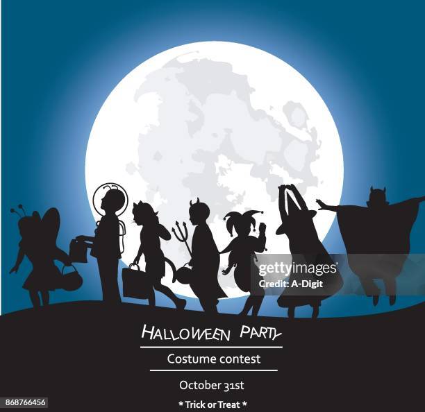 costume party spooky moonlight - full moon stock illustrations