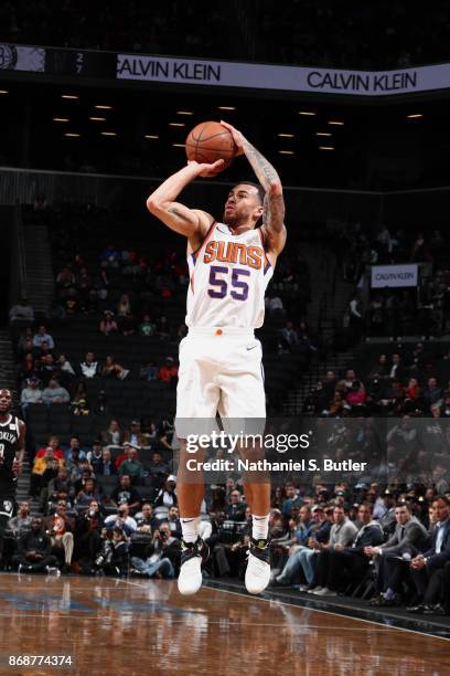 Mike James of the Phoenix Suns shoots the ball against the Brooklyn Nets on October 31, 2017 at Barclays Center in Brooklyn, New York. NOTE TO USER:...