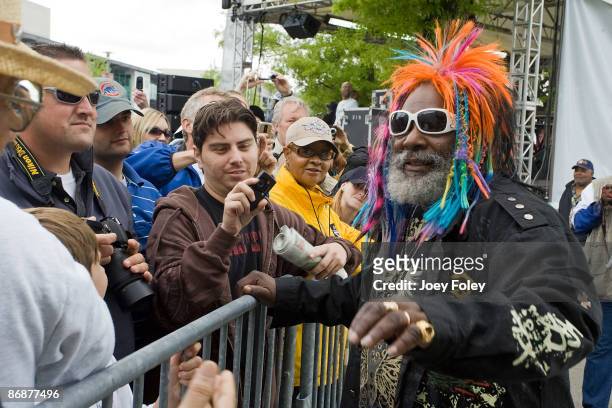George Clinton signs autographs at the Indianapolis Motor Speedway on May 9, 2009 in Indianapolis, Indiana.