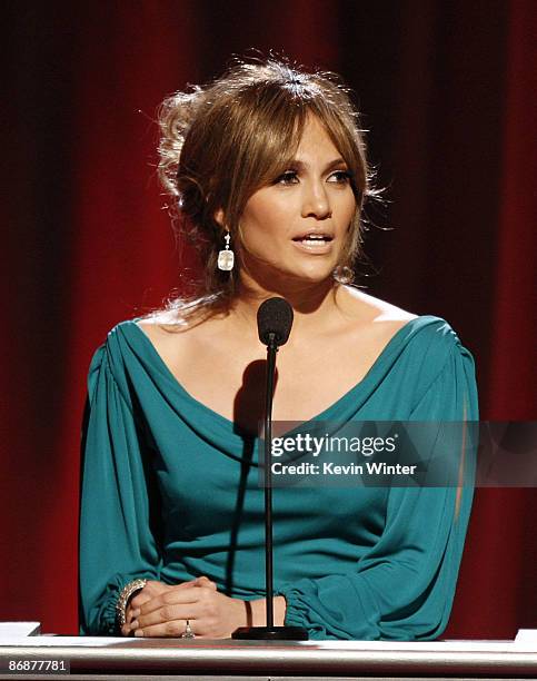 Actress Jennifer Lopez appears onstage at the "Noche de Ninos Gala" benefiting Childrens Hospital of Los Angeles at the Beverly Hilton Hotel on May...