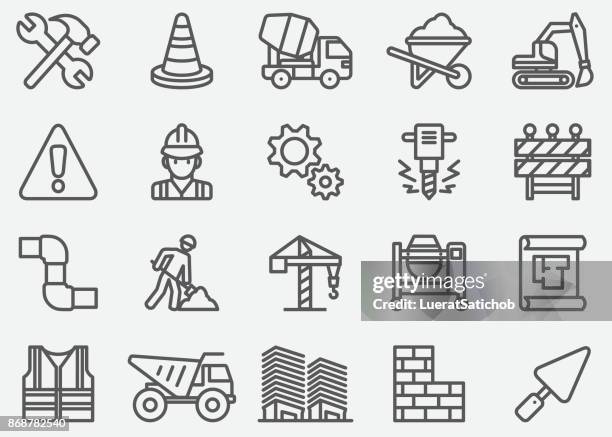 stockillustraties, clipart, cartoons en iconen met onder bouw lijn pictogrammen - cement