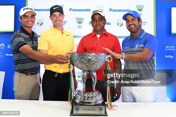 Ajeetesh Sandhu of India, Paul Peterson of USA, Mukesh Kumar of India and Shiv Kapur of India poses during the press conference ahead of Panasonic...