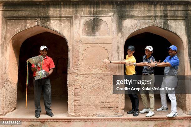 Mukesh Kumar of India, Paul Peterson of USA, Ajeetesh Sandhu of India and Shiv Kapur of India pose during the photocall ahead of Panasonic Open India...
