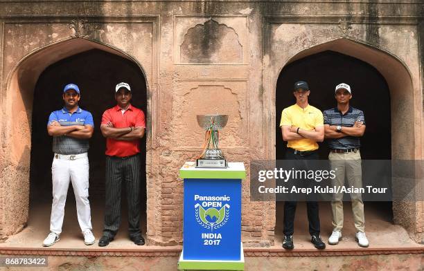 Shiv Kapur of India, Mukesh Kumar of India, Paul Peterson of USA and Ajeetesh Sandhu of India pose during the photocall ahead of Panasonic Open India...