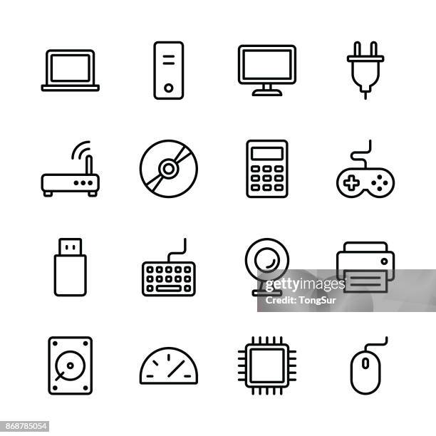 ilustrações, clipart, desenhos animados e ícones de ícones de computador - linha - cabo usb