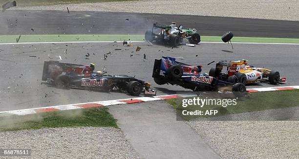 Toro Rosso's Swiss driver Sebatian Buemi, Toro Rosso's French driver Sebastien Bourdais, Force India's German driver Adrian Sutil and Renault's...