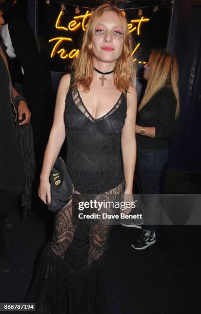 Josephine de La Baume attends Fran Cutler's Halloween Freak Show at Tramp on October 31, 2017 in London, England.