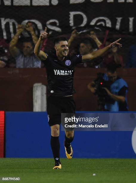 Alejandro Silva of Lanus celebrates after scoring the fourth goal of his team during a second leg match between Lanus and River Plate as part of the...