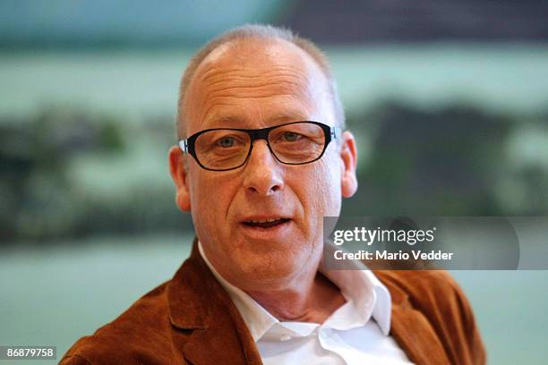 The head of ZDF entertainment, Manfred Teubner, attend a press conference after the live broadcast of the TV Show 'ZDF Fernsehgarten' at the ZDF TV...