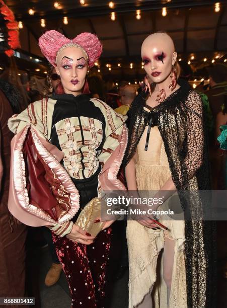 Alla Kostromichova and Vlada Roslyakova attend Heidi Klum's 18th Annual Halloween Party presented by Party City and SVEDKA Vodka at Magic Hour...