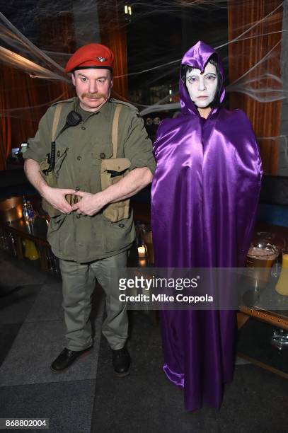 Mike Myers and Kelly Tisdale attend Heidi Klum's 18th Annual Halloween Party presented by Party City and SVEDKA Vodka at Magic Hour Rooftop Bar &...