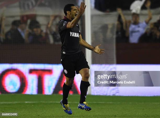 Jose Sand of Lanus celebrates after scoring the second goal of his team during a second leg match between Lanus and River Plate as part of the...