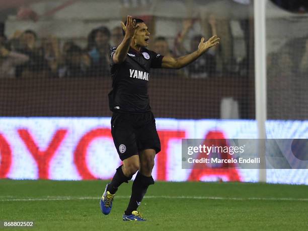 Jose Sand of Lanus celebrates after scoring the second goal of his team during a second leg match between Lanus and River Plate as part of the...