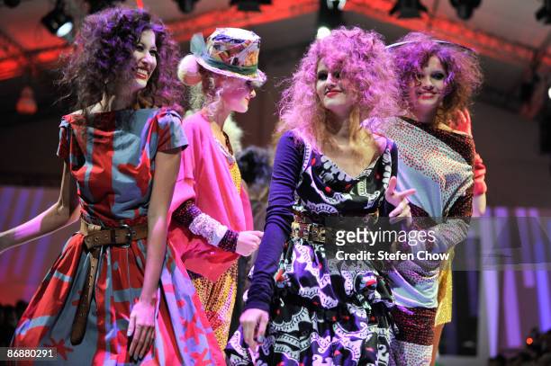 Models showcasing designs by Vivienne Westwood for her Autumn/Winter Collection 2009 on the catwalk at the Ngee Ann City Civic Plaza on Day 5 and...