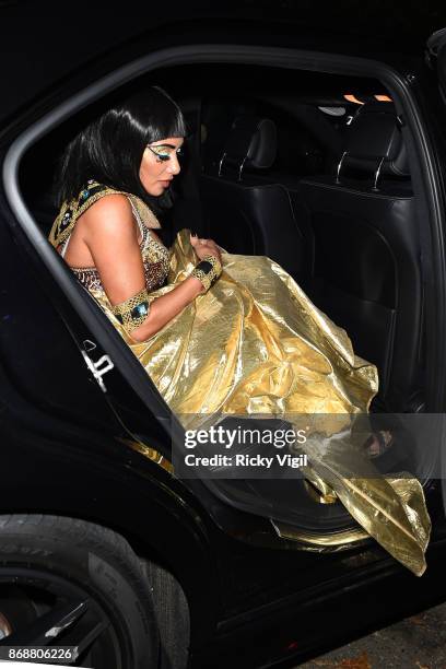 Nicole Scherzinger seen leaving Jonathan Ross - Halloween party on October 31, 2017 in London, England.