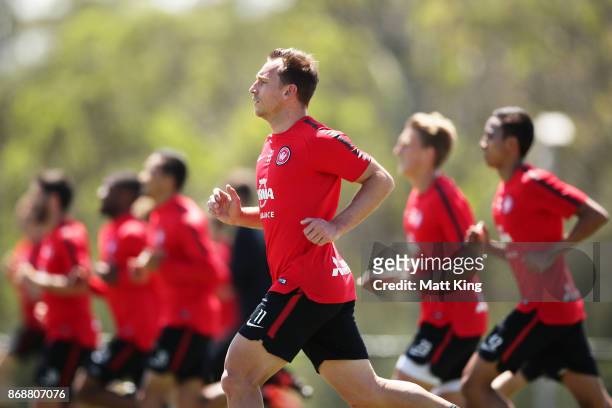 Brendon Santalab of the Wanderers runs during a Western Sydney Wanderers A-League training session at Blacktown International Sportspark on November...
