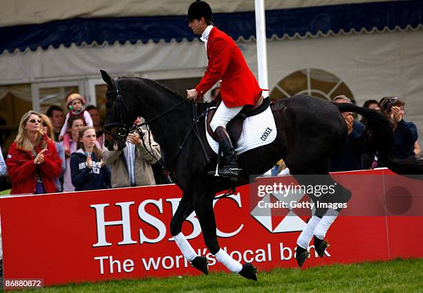 Harry Mead of Great Britain after the show jumping at The Mitsubishi Motors Badminton Horse Trials in the HSBC FEI Classics Series at Badminton on...