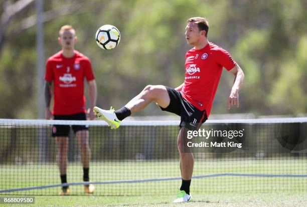 Brendon Santalab of the Wanderers controls the ball during a Western Sydney Wanderers A-League training session at Blacktown International Sportspark...