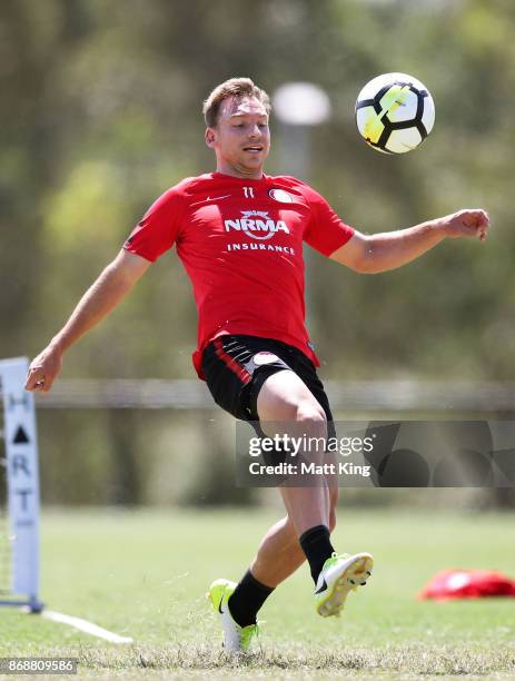 Brendon Santalab of the Wanderers controls the ball during a Western Sydney Wanderers A-League training session at Blacktown International Sportspark...