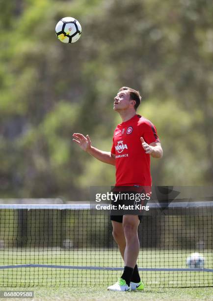 Brendon Santalab of the Wanderers controls the ball during a Western Sydney Wanderers A-League training session at Blacktown International Sportspark...