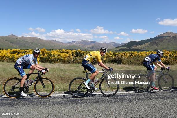 Brad Evans of Dunedin, Roman van Uden of Auckland, Paul Odlin of Christchurch, Powernet , make their way towards Kingston during stage 3 of the 2017...