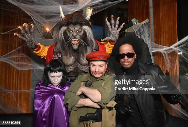 Kelly Tisdale, Heidi Klum, Mike Myers, and Nick Cannon attend Heidi Klum's 18th Annual Halloween Party presented by Party City and SVEDKA Vodka at...