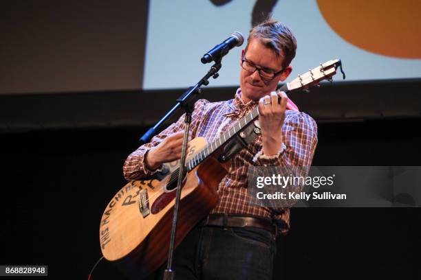 Youtuber and musician Hank Green performs onstage as part of the Turtles All the Way Down book tour at the Curran Theatre on October 31, 2017 in San...