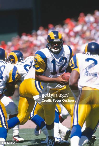 Tony Banks of the St. Louis Rams in action against the San Francisco 49ers during an NFL football game September 8, 1996 at Candlestick Park in San...