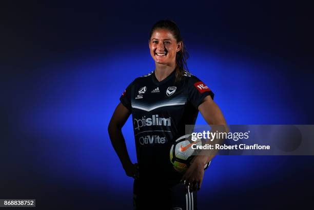 Laura Alleway of the Victory poses during a Melbourne Victory W-League portrait session on November 1, 2017 in Melbourne, Australia.