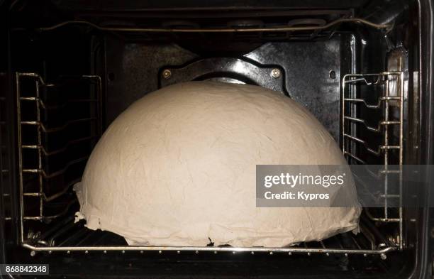 europe, austria, salzburg area, 2017: view of recycled paper dome drying in oven. dome cardboard made from recycled paper glued together over plastic form. when dry, it can be cut (if required). - papier mache bildbanksfoton och bilder