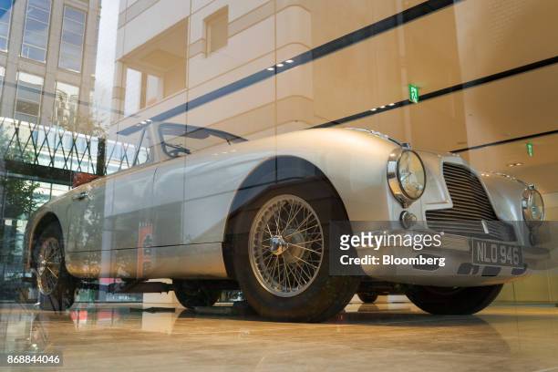 An Aston Martin Lagonda Ltd. DB2 DHC automobile sits on display at a showroom in Tokyo, on Wednesday, Nov 1., 2017. The luxury sports-car maker...